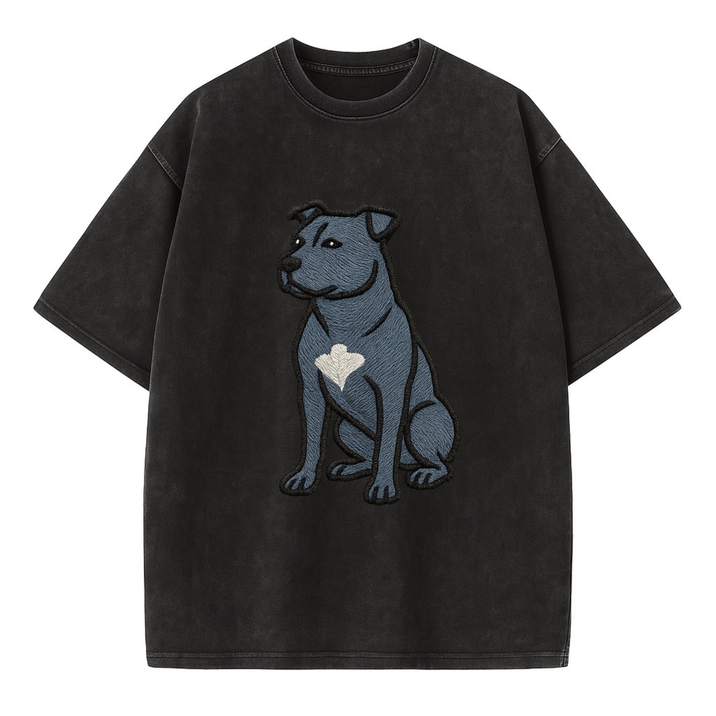 American Staffordshire Terrier - Blue embroidered design - Vintage T-shirt - Black