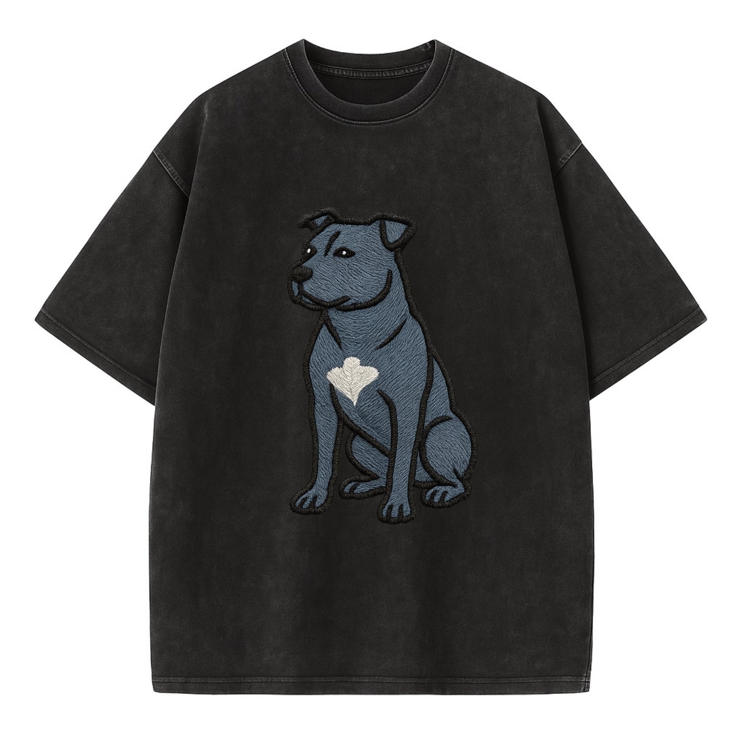 American Staffordshire Terrier - Blue embroidered design - Vintage T-shirt - Black