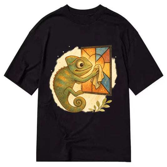Chameleon blending into a stained-glass window it is polishing with delicate - Classic T-shirt - Black