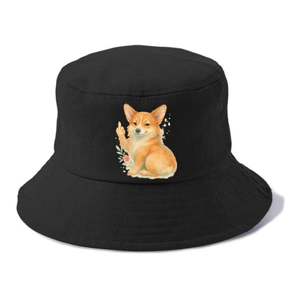 Corgi short legs and fluffy butt, one stubby paw up with sass - Bucket Hat - Black