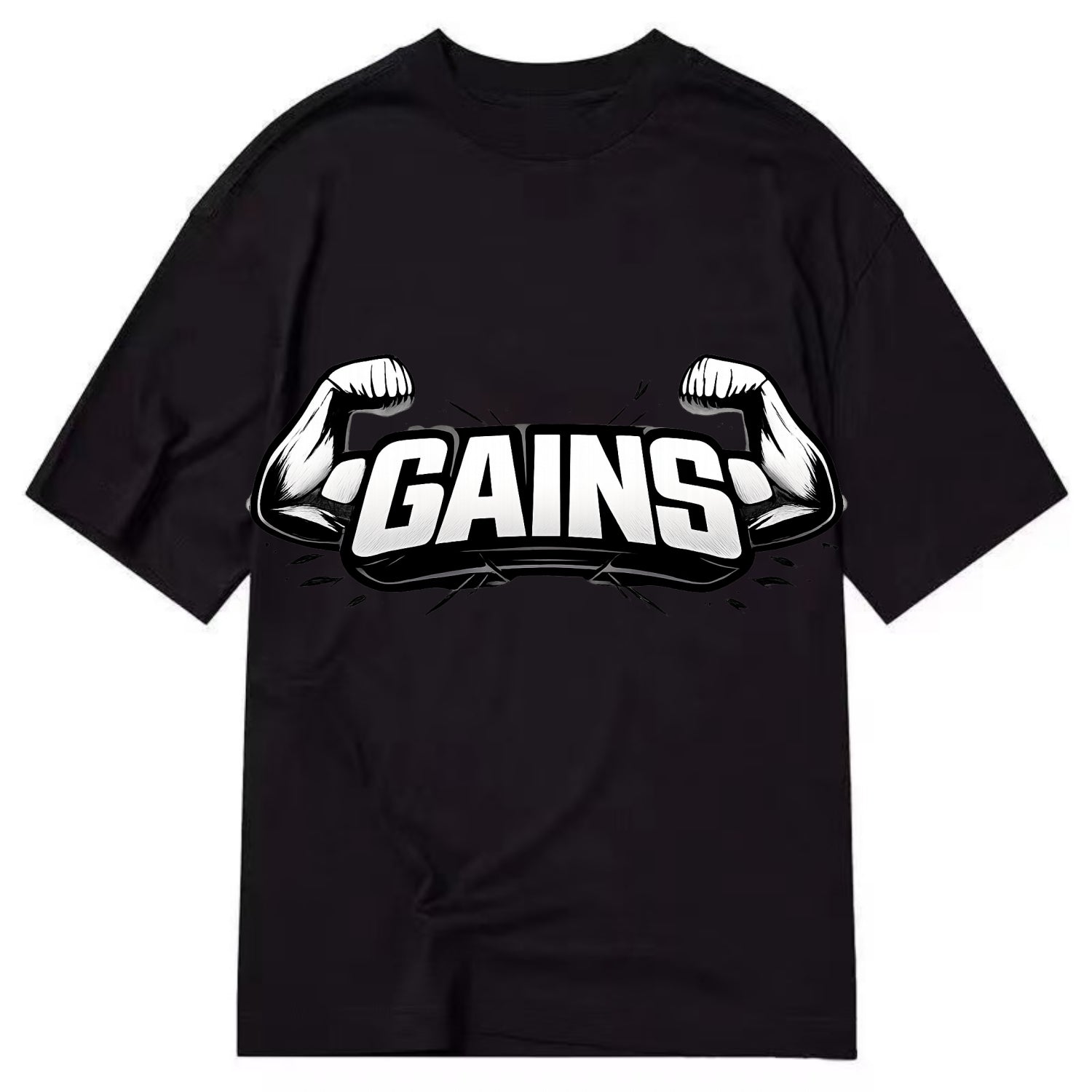Bold typography design - "GAINS" - muscle growth, progress visible - Classic T-shirt - Black