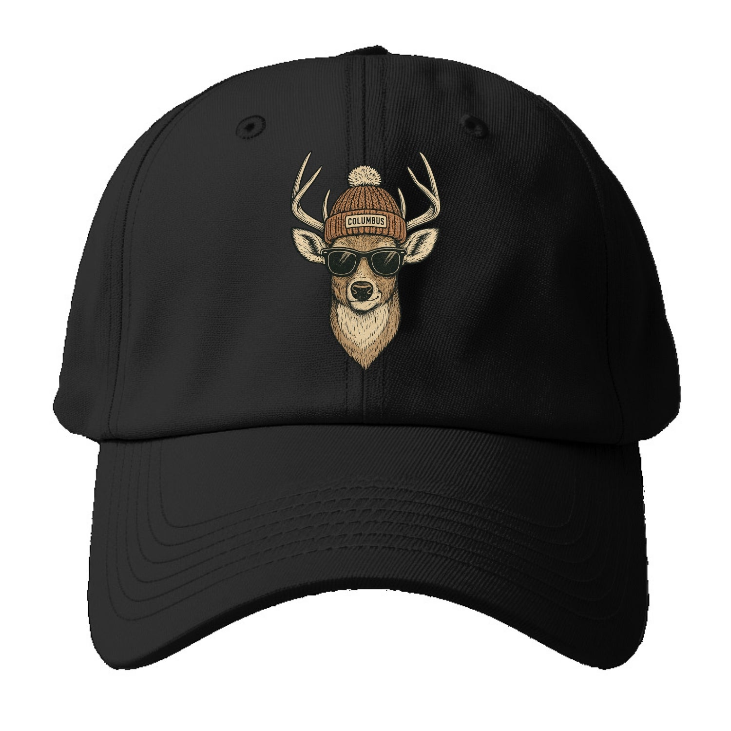 Ohio White-tailed Deer wearing Columbus beanie with pom pom and - Baseball Cap For Big Heads - Black