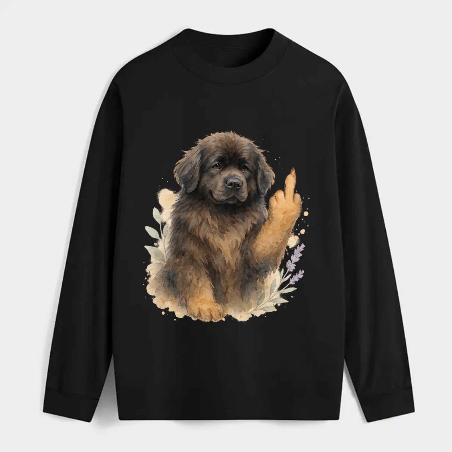 Newfoundland fluffy bear-like with webbed paws, massive gentle paw up - Classic Long Sleeve Shirt - Black