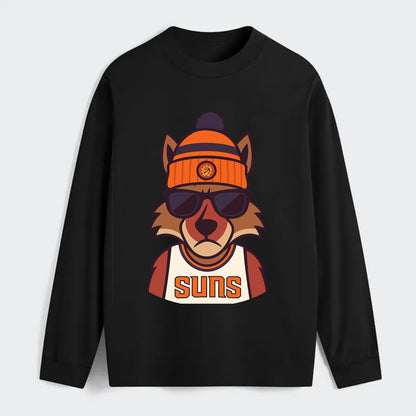 Arizona Coyote wearing Suns beanie with desert sun patch and wayfarer - Classic Long Sleeve Shirt - Black