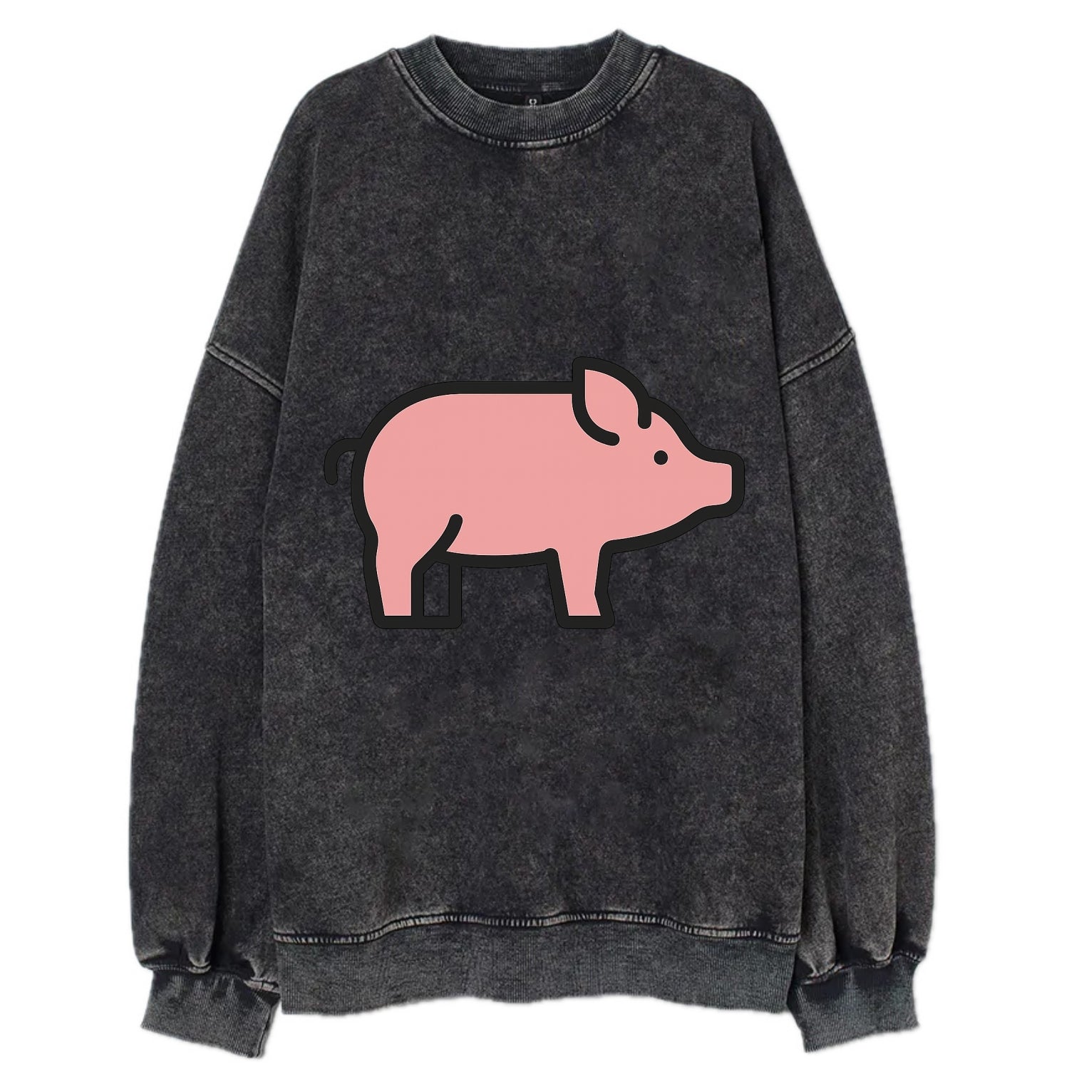 Pig - Pink farm pig flat side profile - Vintage Sweatshirt - Black