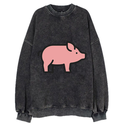 Pig - Pink farm pig flat side profile - Vintage Sweatshirt - Black