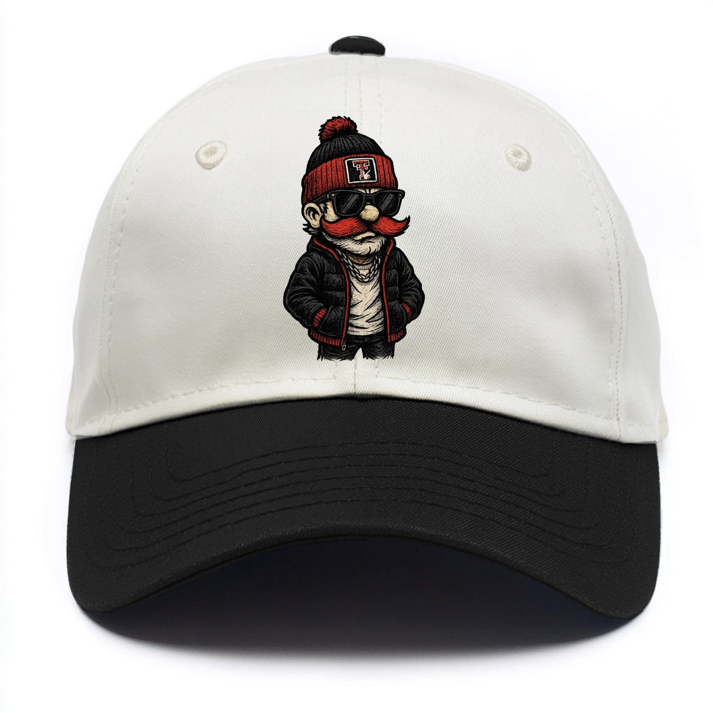 Lubbock Raider wearing Texas Tech beanie with guns up patch - Two Tone Cap - Black
