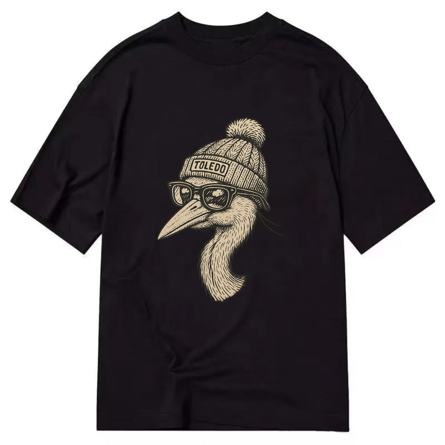 Toledo Great Blue Heron wearing Toledo beanie with pom pom and wayfarer sunglasses - Classic T-shirt - Black