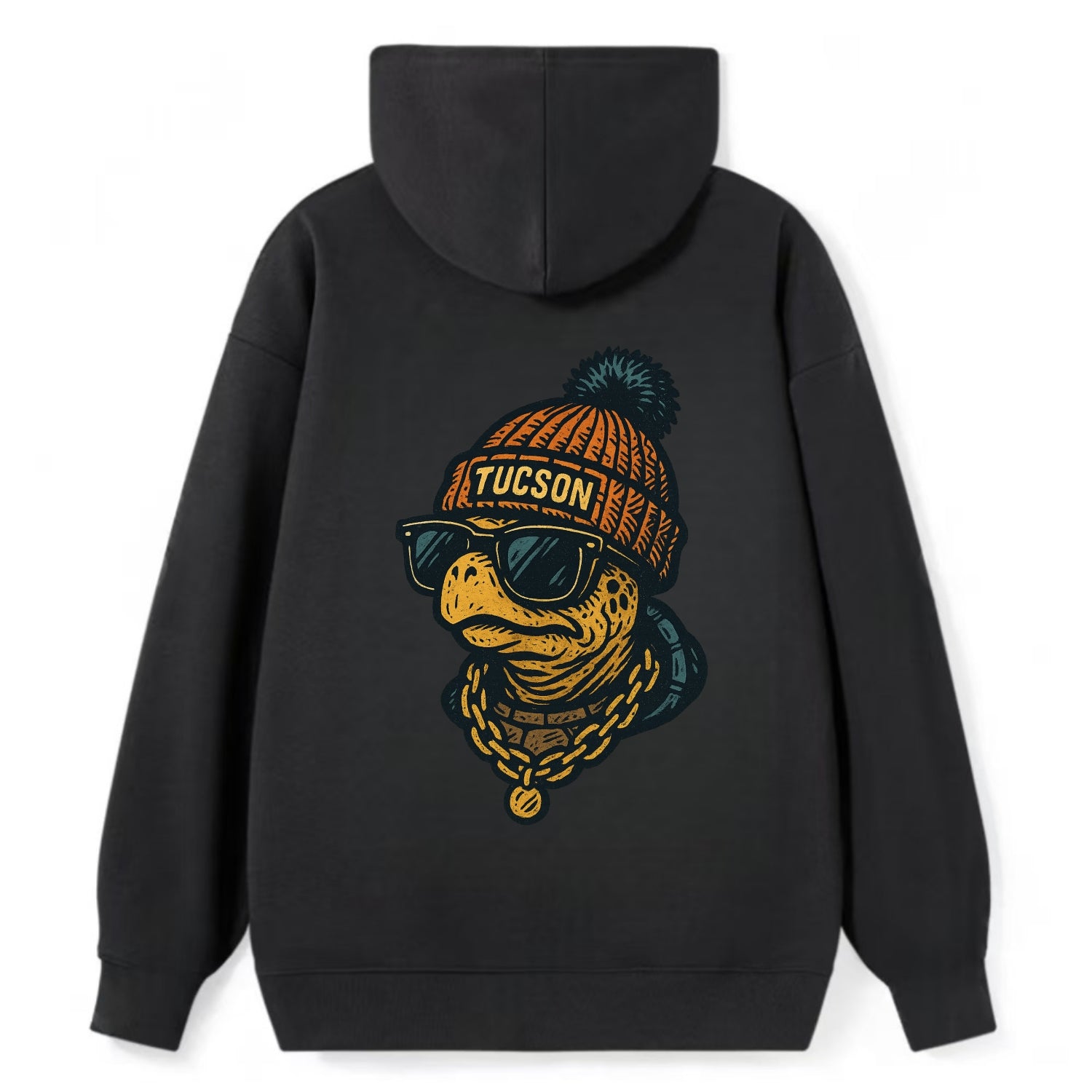 Tucson Desert Tortoise wearing Tucson beanie with pom pom and wayfarer - Classic Pullover Hoodie - Black