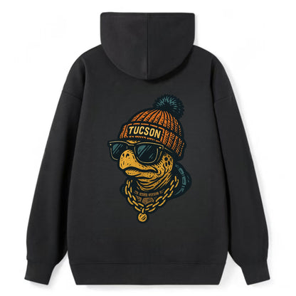 Tucson Desert Tortoise wearing Tucson beanie with pom pom and wayfarer - Classic Pullover Hoodie - Black