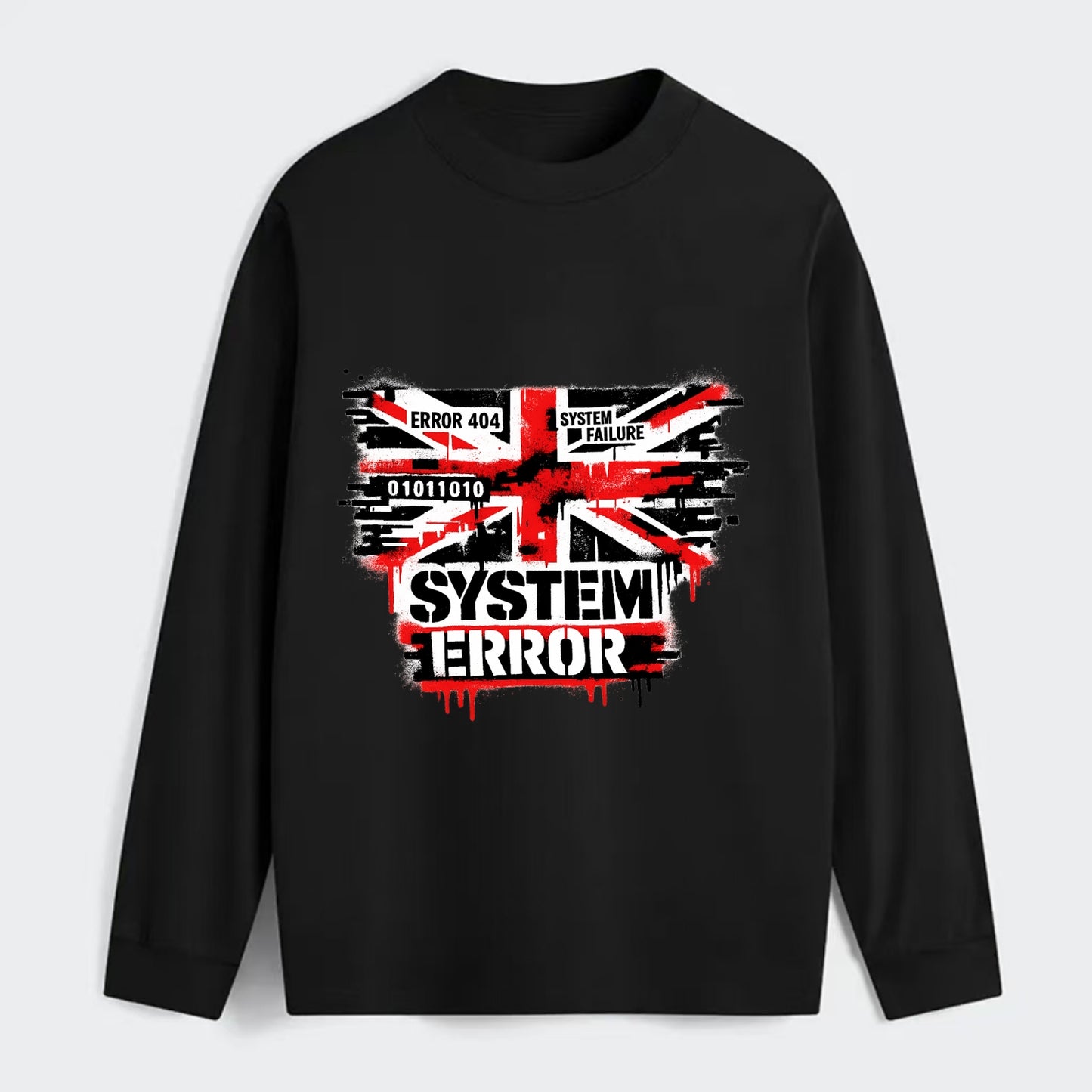 SYSTEM ERROR | Glitch Union Jack pattern | Digital corruption effect | - Classic Long Sleeve Shirt - Black