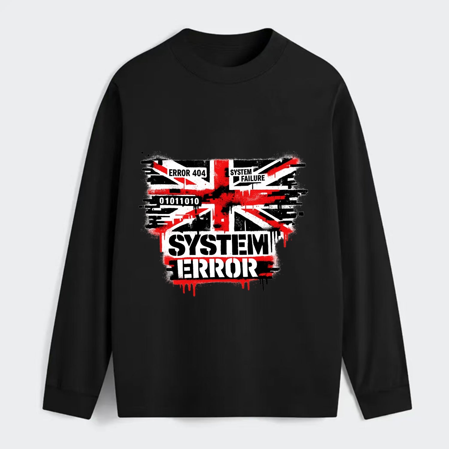 SYSTEM ERROR | Glitch Union Jack pattern | Digital corruption effect | - Classic Long Sleeve Shirt - Black