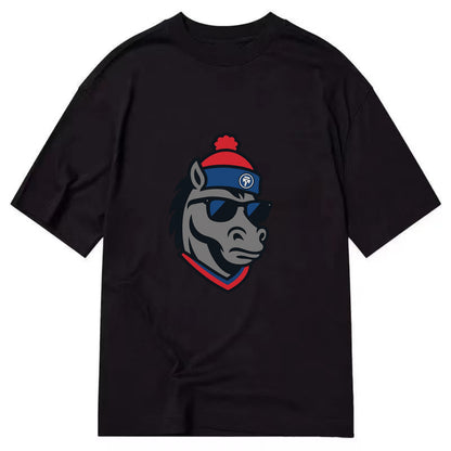 Detroit Stallion wearing Pistons red and blue beanie with piston patch and - Classic T-shirt - Black