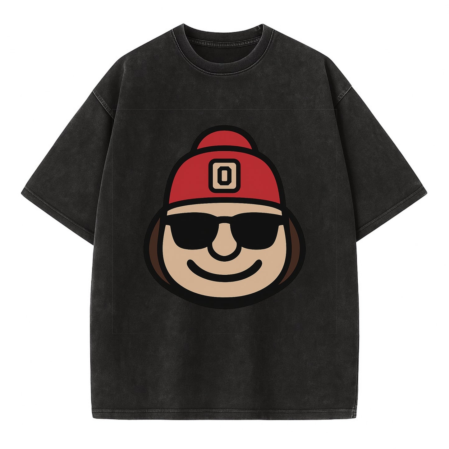 Columbus Brutus wearing Ohio State beanie with Block O patch - Vintage T-shirt - Black