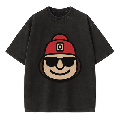 Columbus Brutus wearing Ohio State beanie with Block O patch - Vintage T-shirt - Black