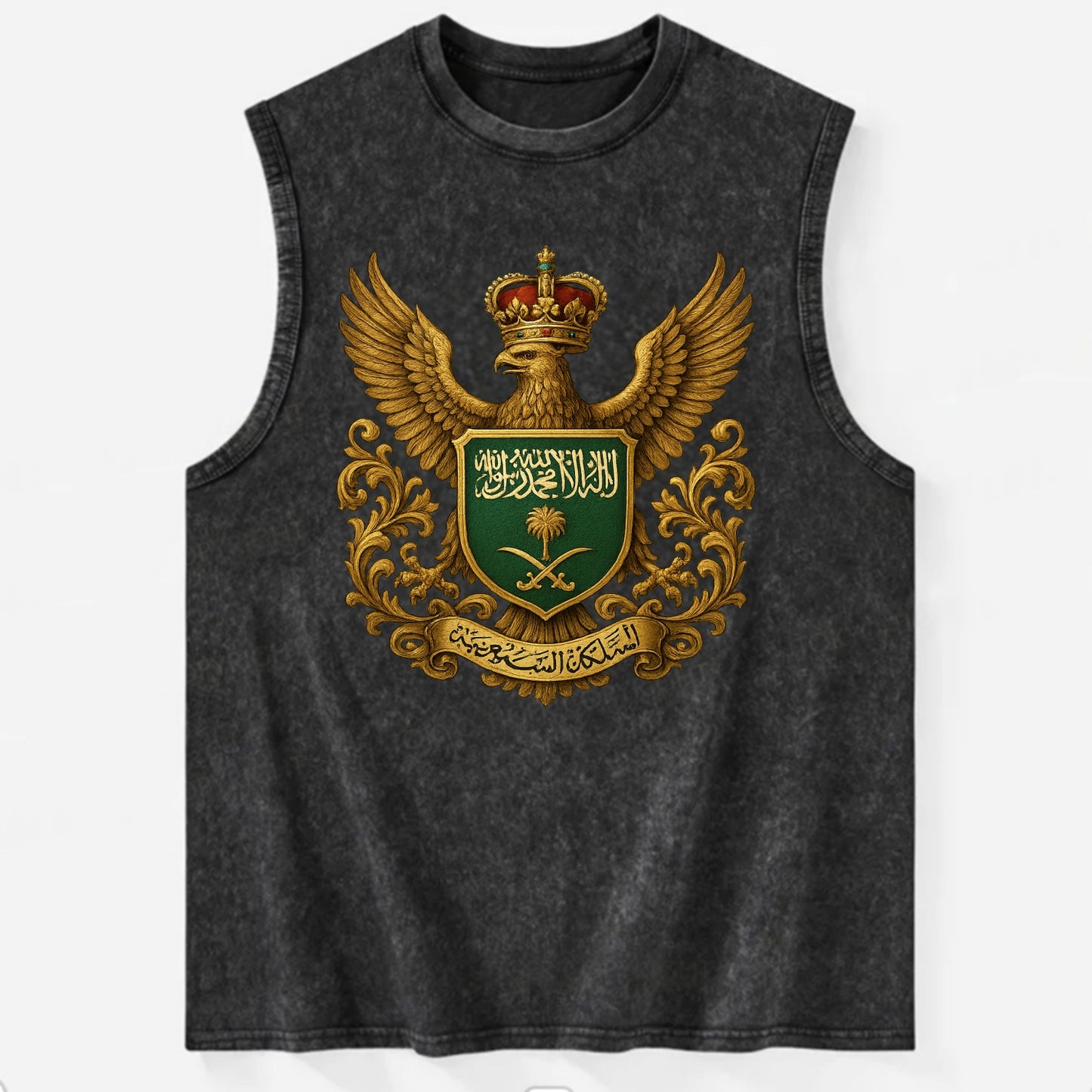 Saudi Arabia Heritage Badge  - Vintage Washed Tank - Black