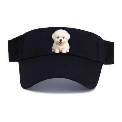 Baby Bichon Frise Puppy - white puffy cloud, dark eyes, happy expression, front-facing, - Visor - Black