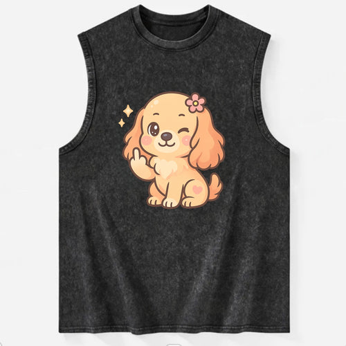 Cocker Spaniel with long wavy ears, gentle face, paw flipping off - Vintage Washed Tank