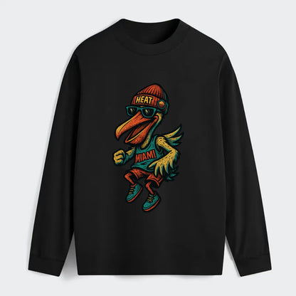 Miami Pelican wearing Heat beanie with sunset patch and wayfarer - Classic Long Sleeve Shirt - Black