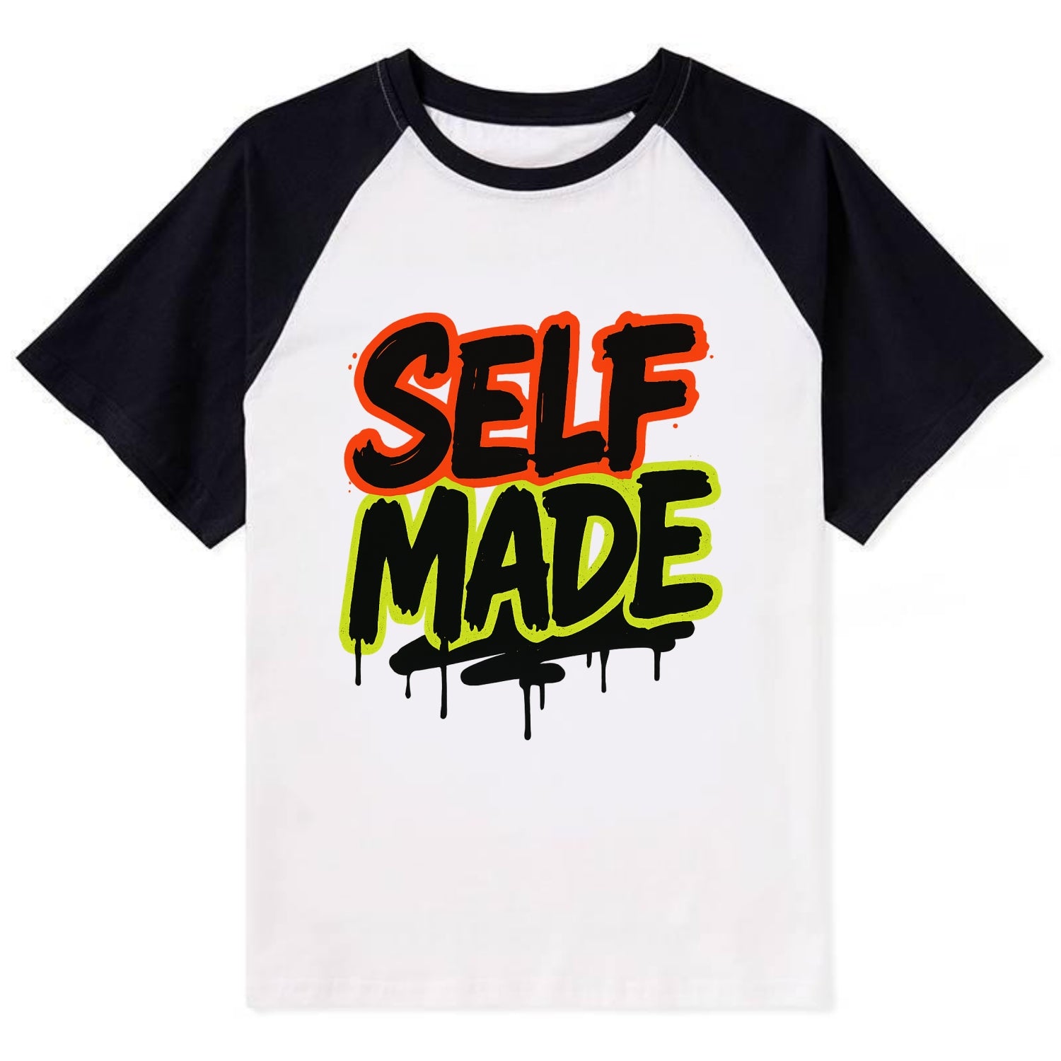 Bold typography design - "SELF MADE" - built from nothing, earned success - Contrast Raglan T-shirt - Black
