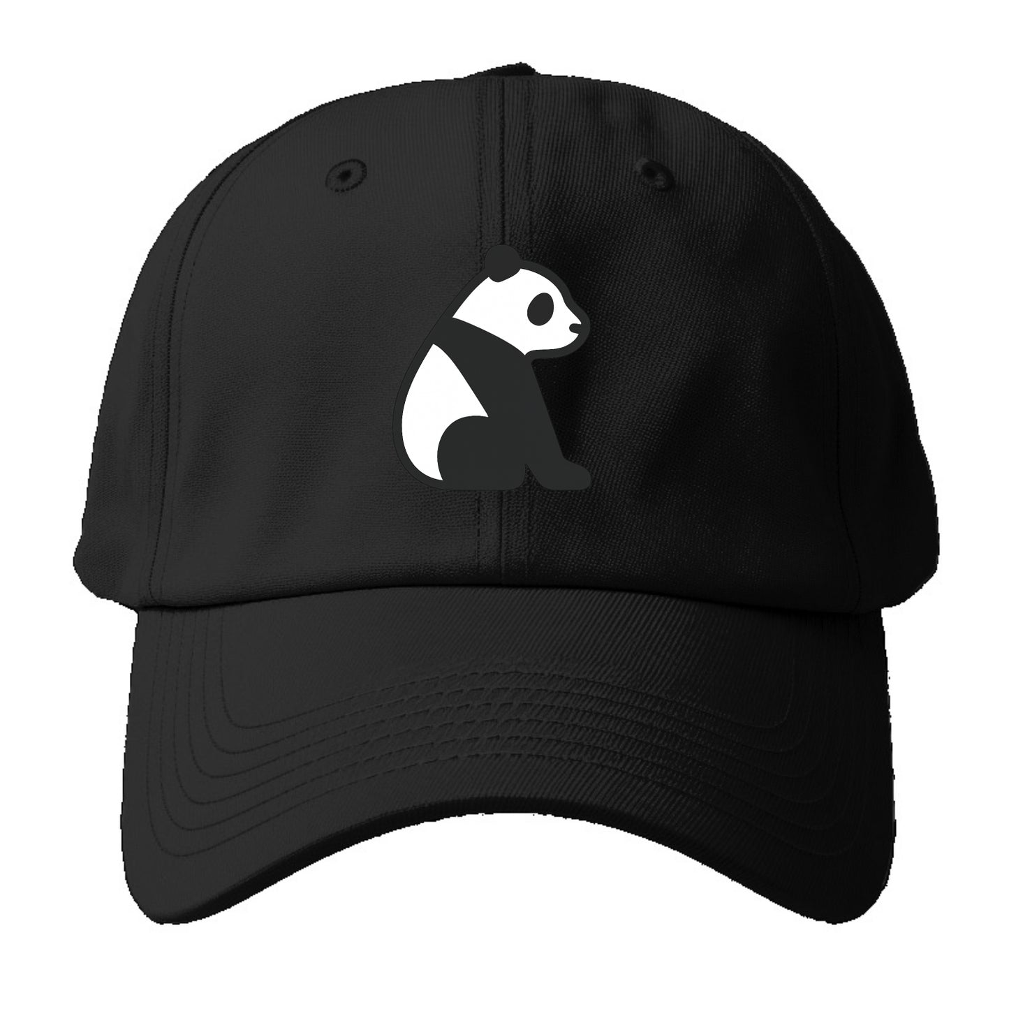 Panda - Black and white sitting pose flat side profile - Baseball Cap For Big Heads - Black