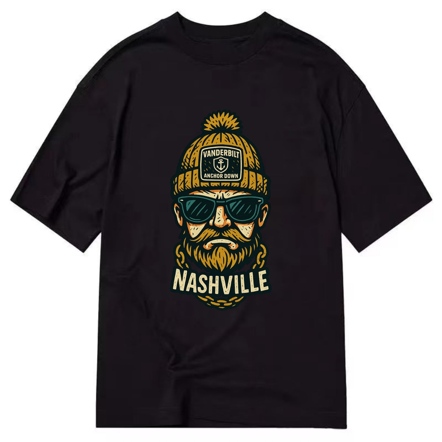 Nashville Commodore wearing Vanderbilt beanie with anchor patch - Classic T-shirt - Black