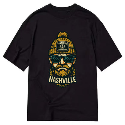 Nashville Commodore wearing Vanderbilt beanie with anchor patch - Classic T-shirt - Black
