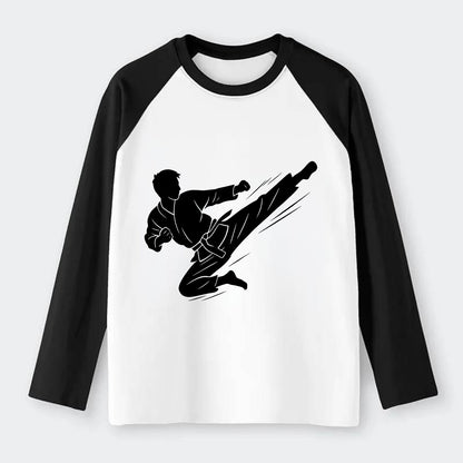 Korean taekwondo flying kick - Raglan Long Sleeve T-Shirt - Black