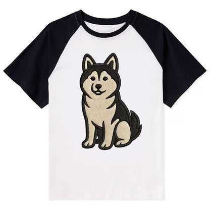 Pomsky - Pomeranian-Husky mix sitting po Contrast Raglan T-shirt - Black