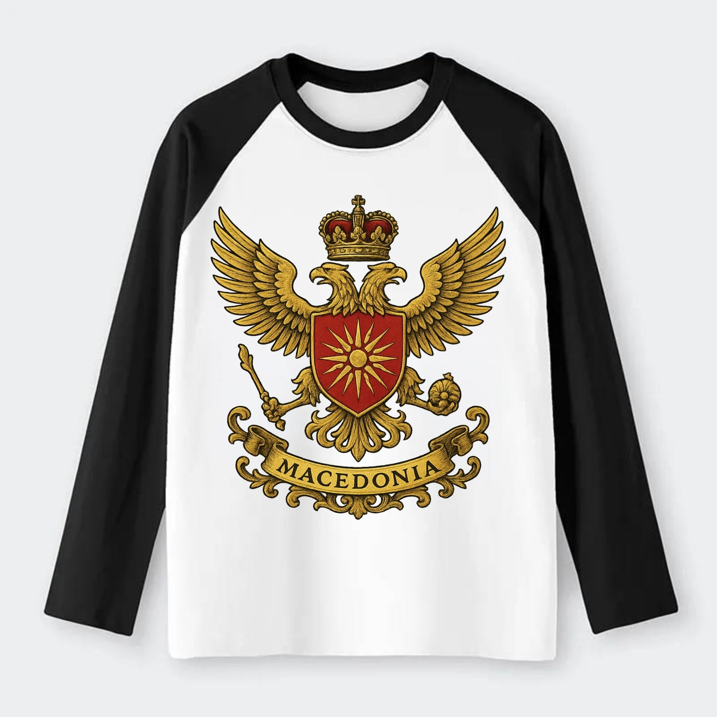 Macedonia Heritage Badge - Raglan Long Sleeve T-Shirt - Black