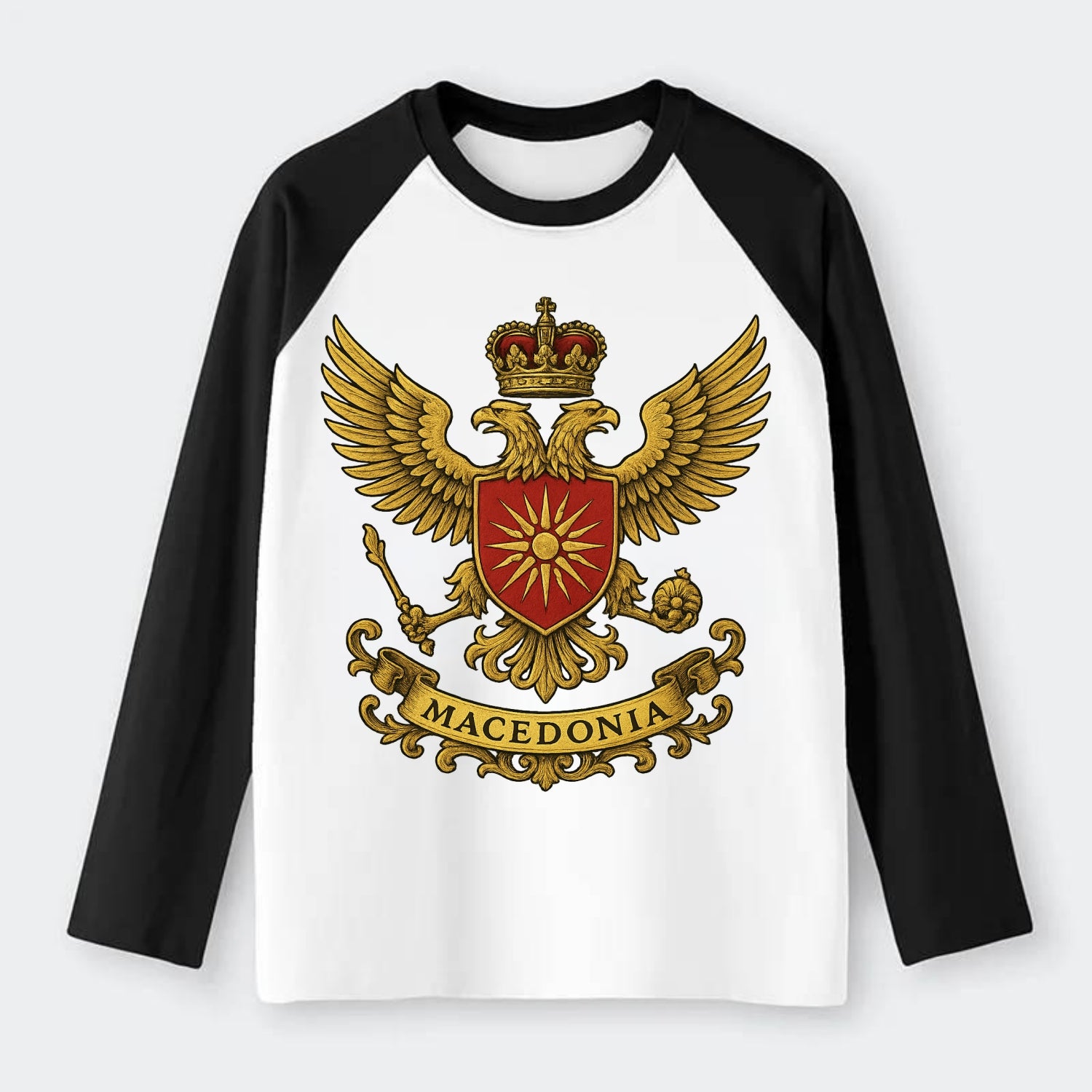 Macedonia Heritage Badge - Raglan Long Sleeve T-Shirt - Black