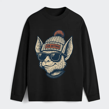 San Antonio Bat wearing San Antonio beanie with pom pom and wayfarer - Classic Long Sleeve Shirt - Black