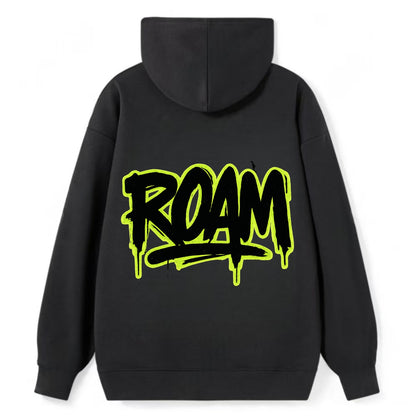 Bold typography design - "ROAM" - wander freely, no destination needed - Classic Pullover Hoodie - Black