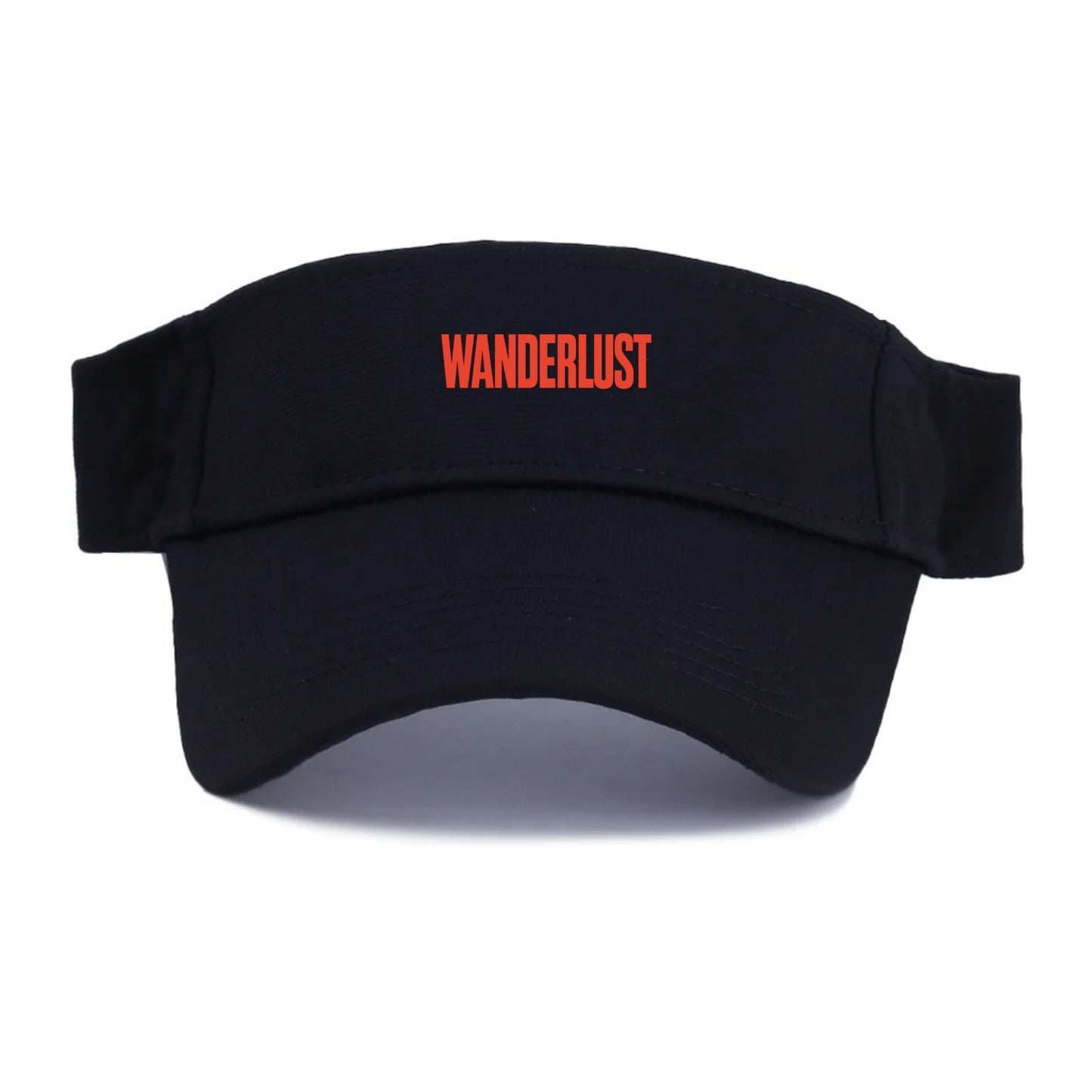 Bold typography design - "WANDERLUST" - desire to travel, explore the world - Visor - Black