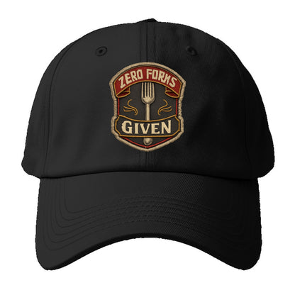 ZERO FORKS GIVEN - fork with text in silver , no cares attitude - Baseball Cap For Big Heads - Black