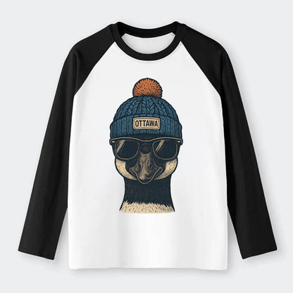 Ottawa Canadian Goose wearing Ottawa bea - Raglan Long Sleeve T-Shirt - Black