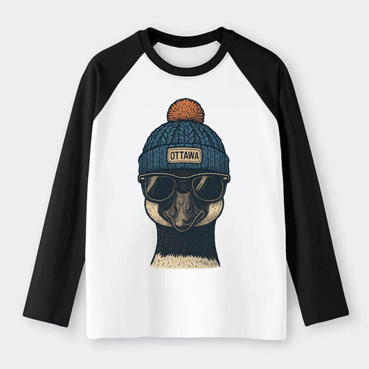 Ottawa Canadian Goose wearing Ottawa bea - Raglan Long Sleeve T-Shirt - Black