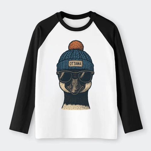 Ottawa Canadian Goose wearing Ottawa bea - Raglan Long Sleeve T-Shirt