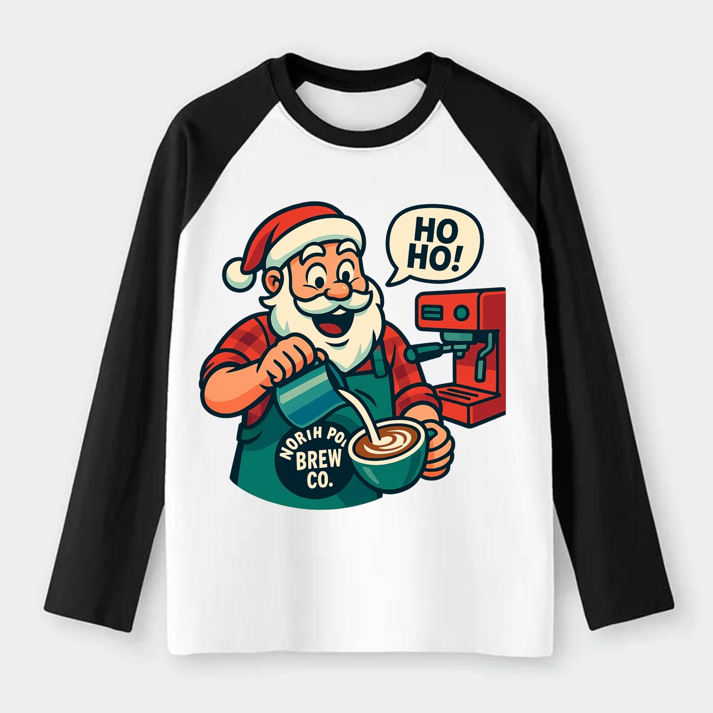 Santa Barista - Raglan Long Sleeve T-Shirt - Black