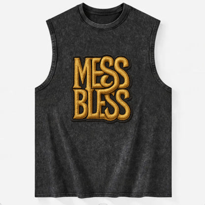 MESS;BLESS UP Gold Metallic Visor - Vintage Washed Tank - Black