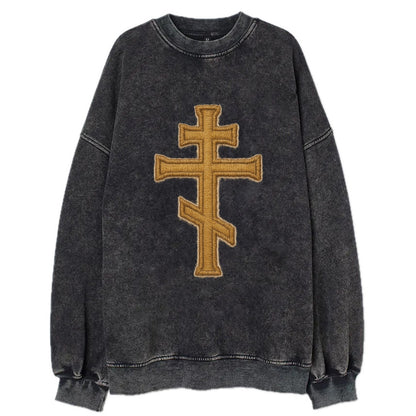 Orthodox Cross  - Vintage Sweatshirt - Black