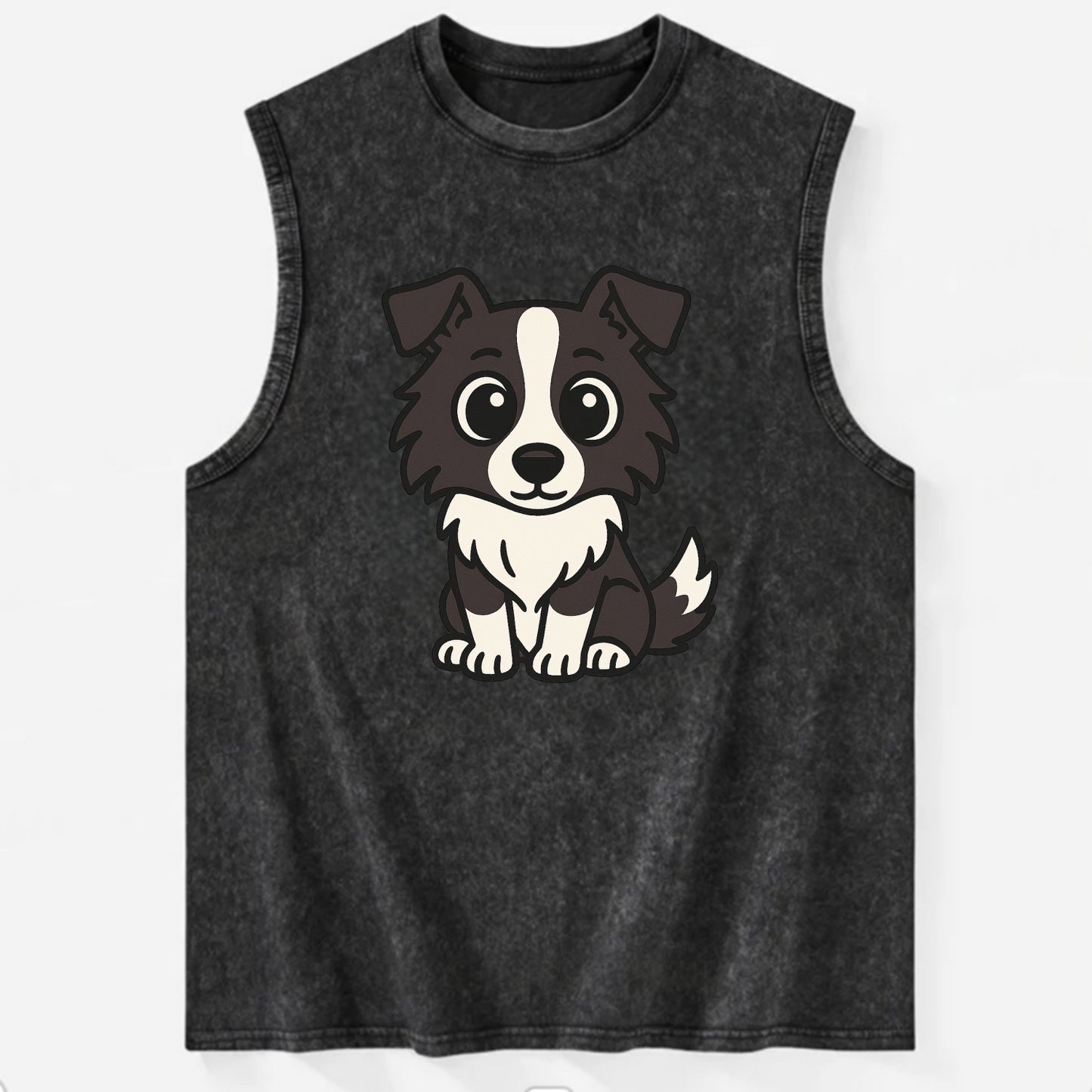 Border Collie - Intense stare sitting pose - Vintage Washed Tank - Black