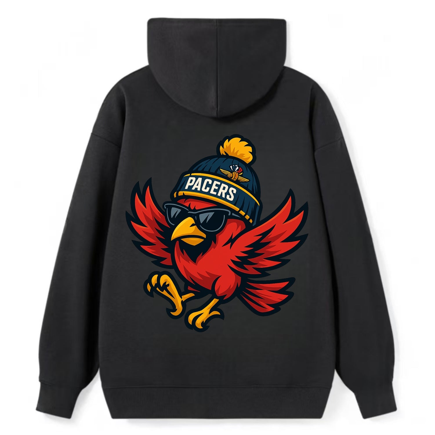 Indiana Cardinal wearing Pacers beanie with speedway patch and wayfarer - Classic Pullover Hoodie - Black
