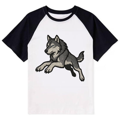 Wolf Leaping Action  - Contrast Raglan T-shirt - Black