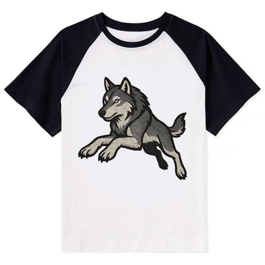 Wolf Leaping Action  - Contrast Raglan T-shirt - Black
