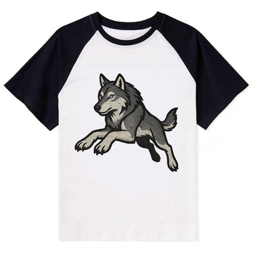 Wolf Leaping Action  - Contrast Raglan T-shirt