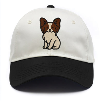 Papillon - White with brown ears sitting Two Tone Cap - Black