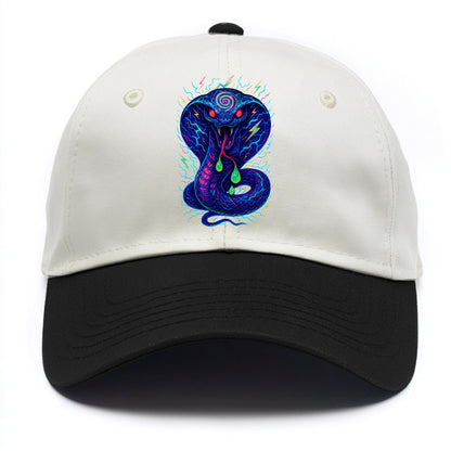 Mesmerizing cobra with hypnotic spiral patterns in the hood, scales that shimmer - Two Tone Cap - Black