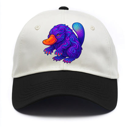 Quirky platypus with bill glowing in neon orange, beaver tail with holographic - Two Tone Cap - Black