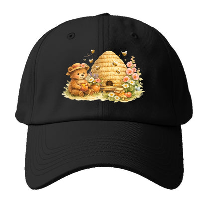 SKEP HIVE | Traditional straw beehive | Cottage garden setting | Buzzing activity | - Baseball Cap - Black